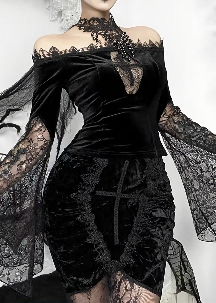 OFF SHOULDER LACE TOP &amp; CROSS MERMAID SKIRT / LG1712