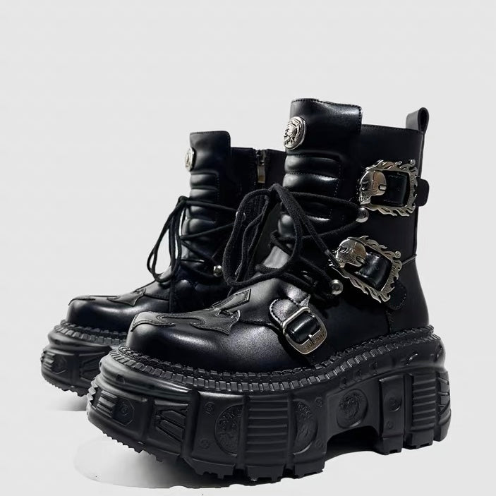 DARK BUCKLE PLATFORM BOOTS / V1173