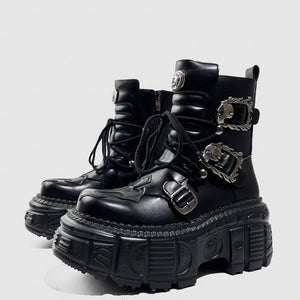 DARK BUCKLE PLATFORM BOOTS / V1173