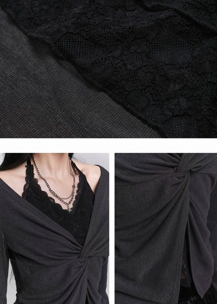 TWIST FAKE LAYER LONG SLEEVE TOP / LG1478