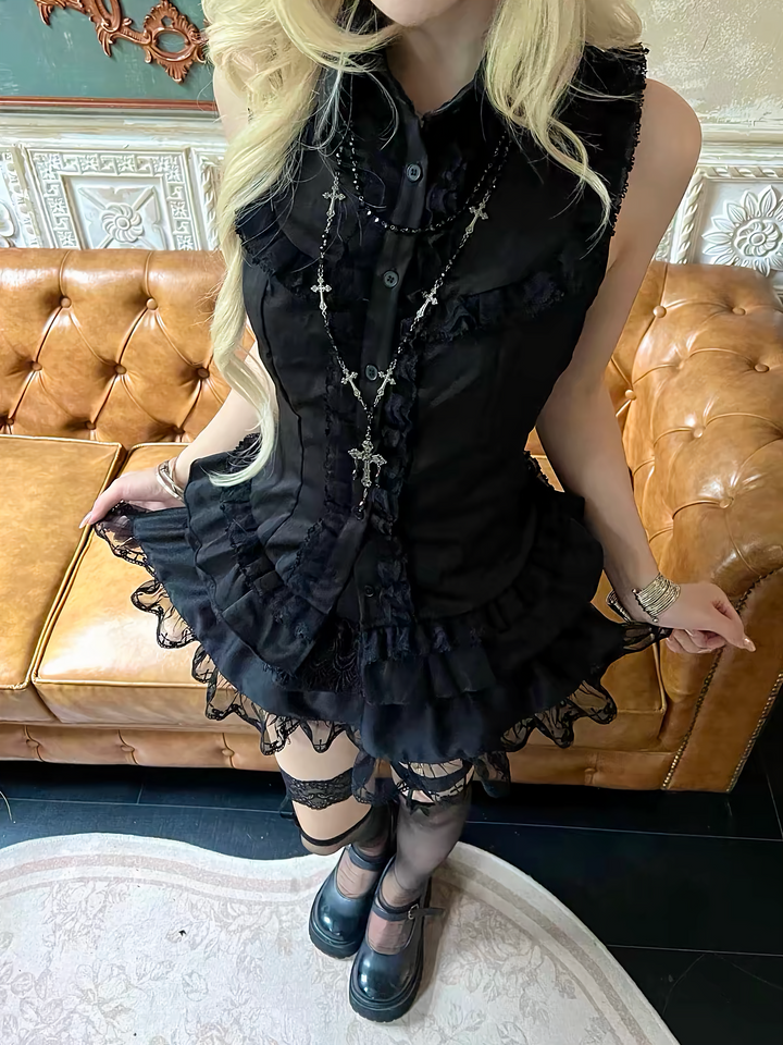 GOTHIC TIERED LACE MINI SKIRT / LG1598