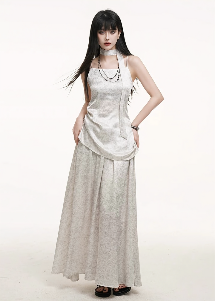 Asymmetrical camisole + A-line pleated skirt set / lg1256