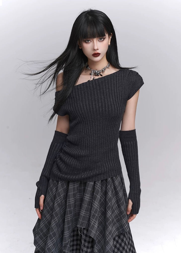 Ribbed Off-Shoulder Knit Set / lg1356_e4r
