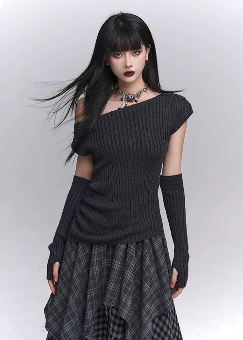 Ribbed Off-Shoulder Knit Set / lg1356_e4r