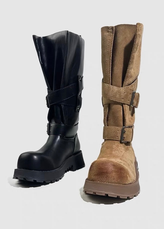 DARK Double Buckle Platform Boots / V1183
