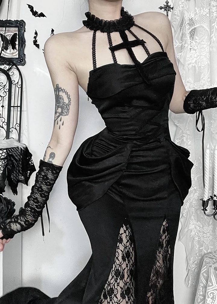GOTHIC CROSS STRAP LONG DRESS / LG1557