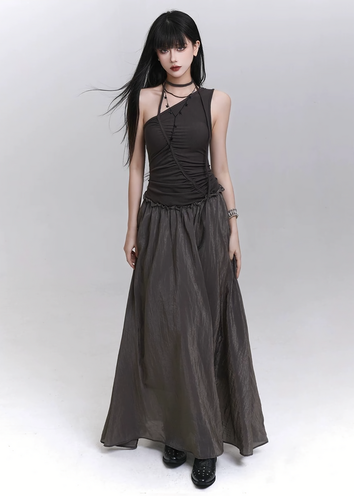 Asymmetrical design x shiny flare dress / lg1313