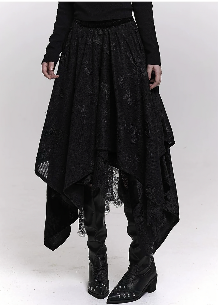 LACE LAYERED ASYMMETRY SKIRT / LG1457