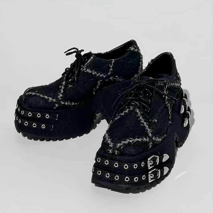 fringe denim Lace up shoes / V1116