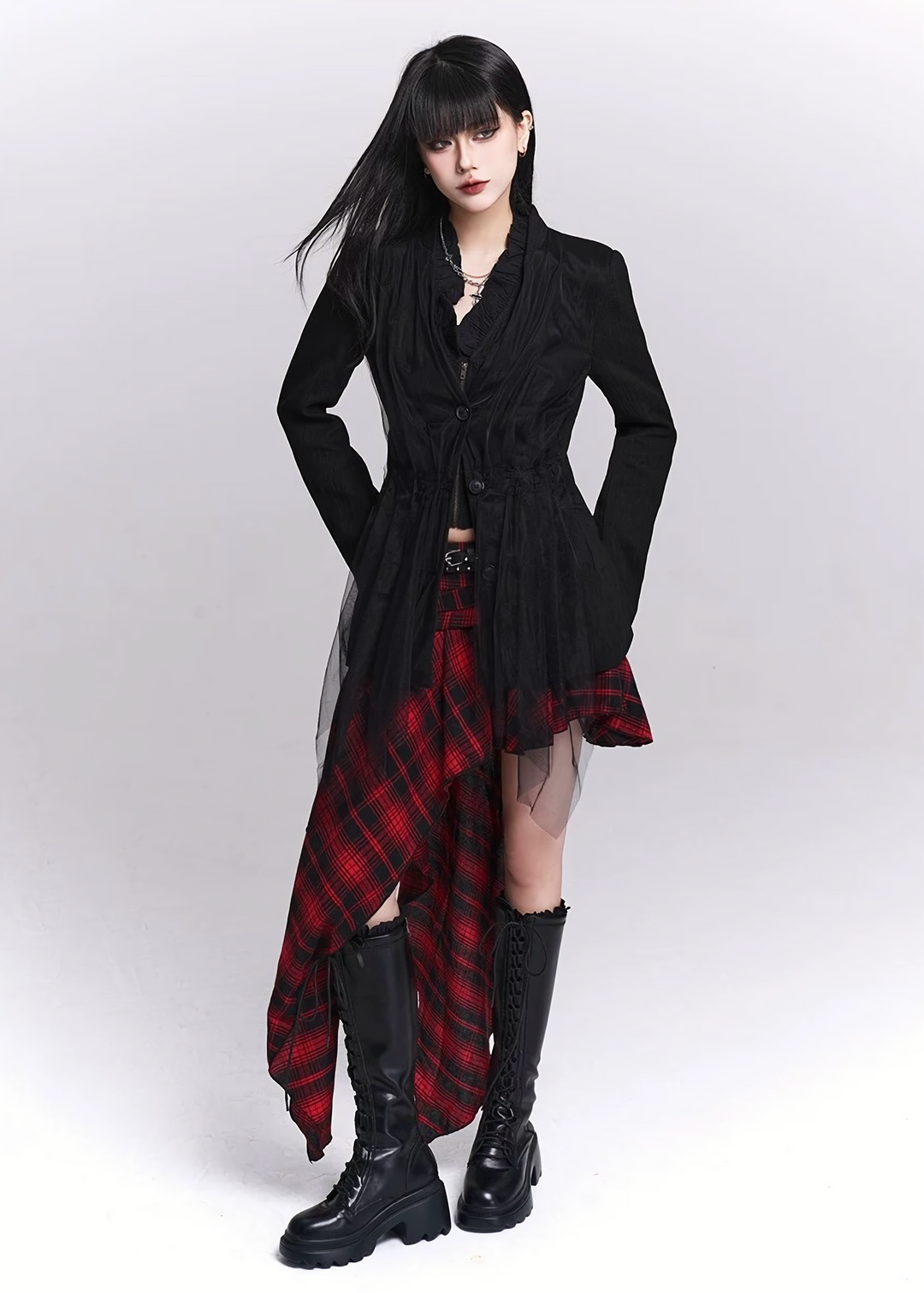 Sheer Pleats Layered Long Shirt / LG1517