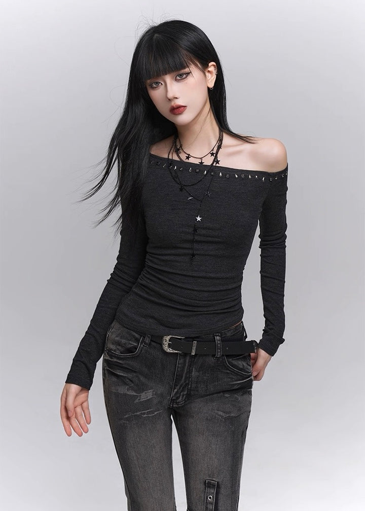 Nocturne Studded Off-Shoulder Top / lg1344 