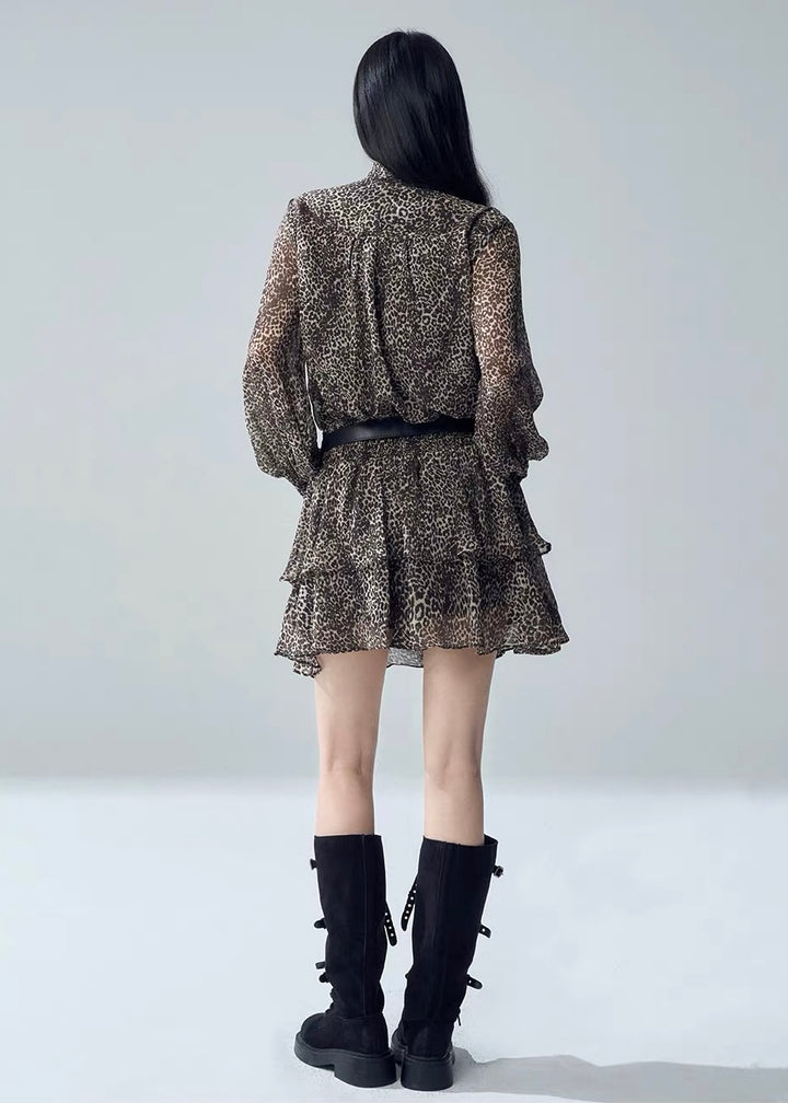 LEOPARD BOW TIERED MINI DRESS / LG1719