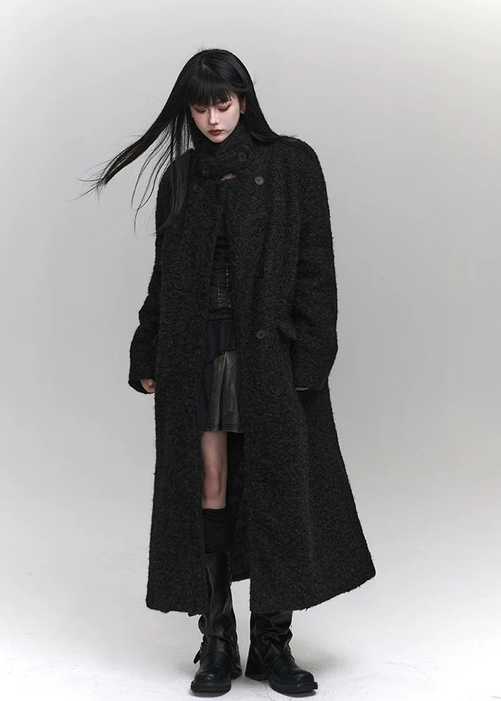 black fleece wool coat / LG1152 