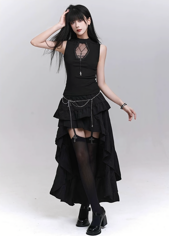Pearl and cross motif gothic lace camisole / LG1300
