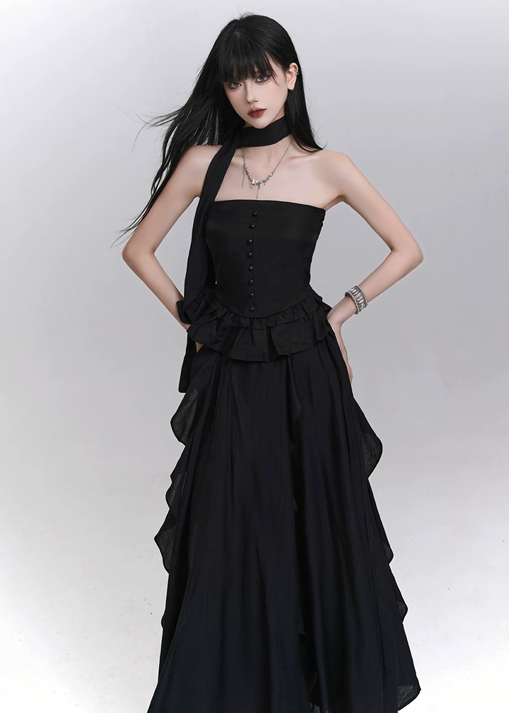 Ruffled lace tube top &amp;amp; Asymmetrical sheer volume skirt / lg1309 