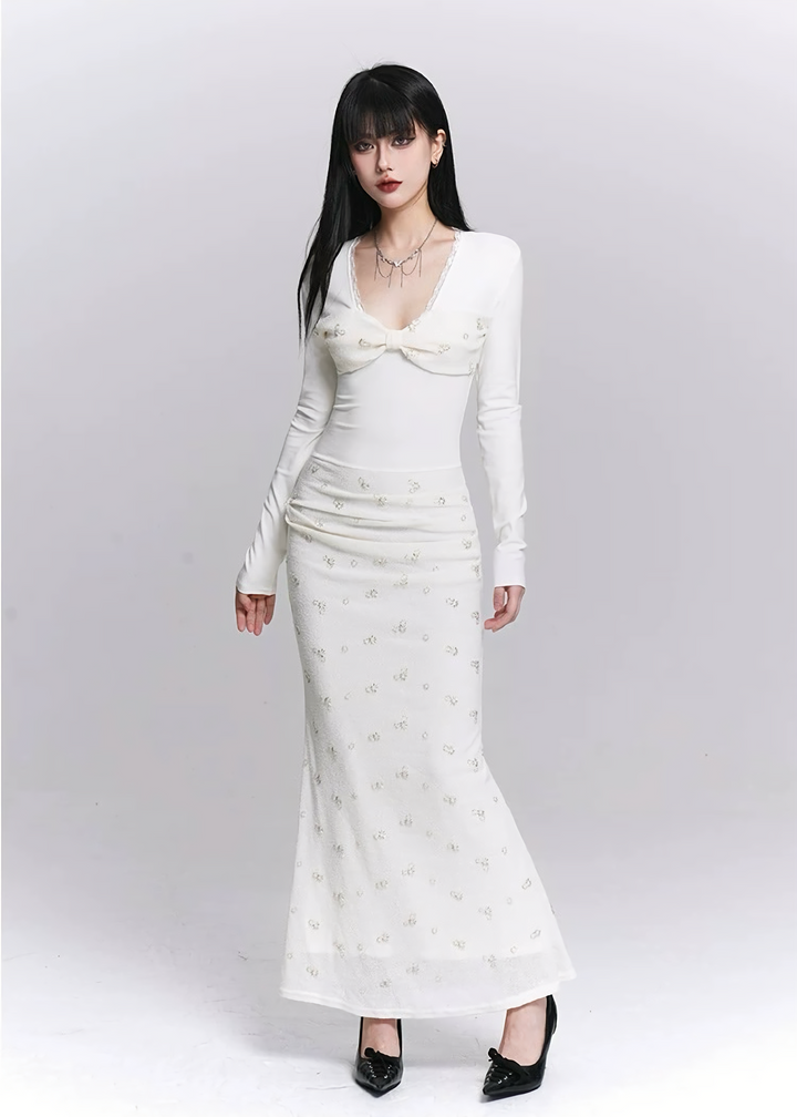 Slim Fit Embellished Long Dress / LG1513