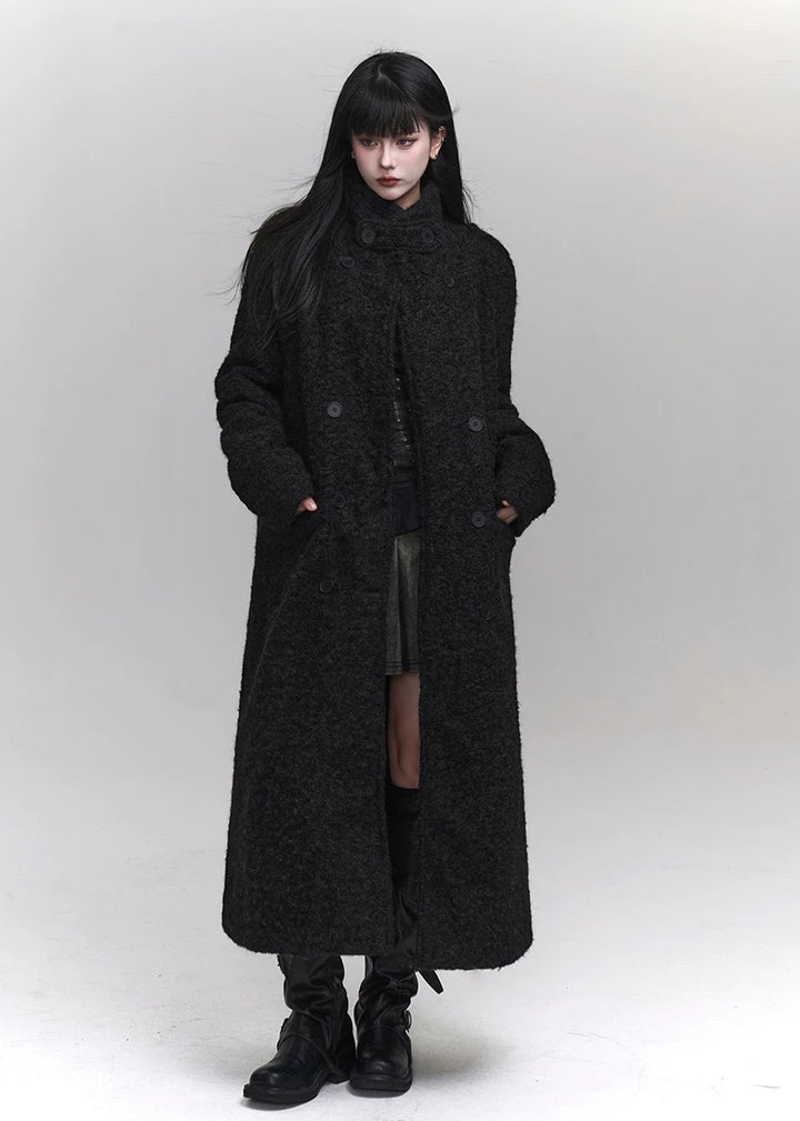 black fleece wool coat / LG1152 