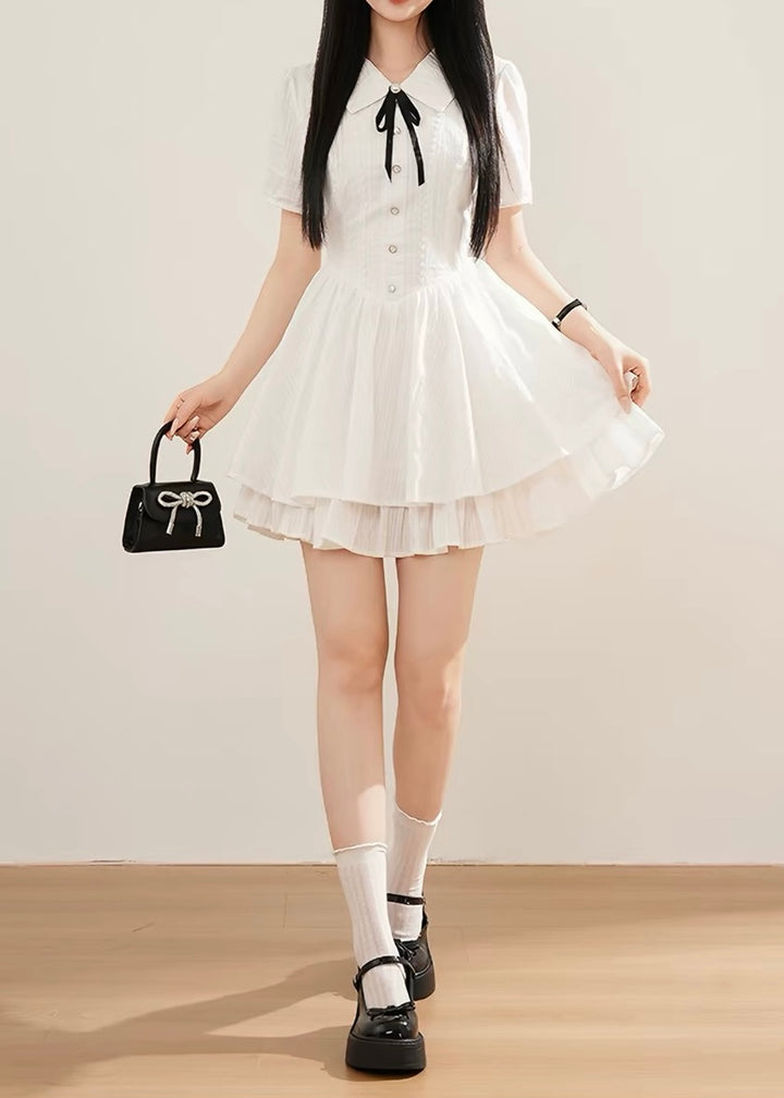RIBBON PUFF SLEEVE MINI DRESS / LG1654
