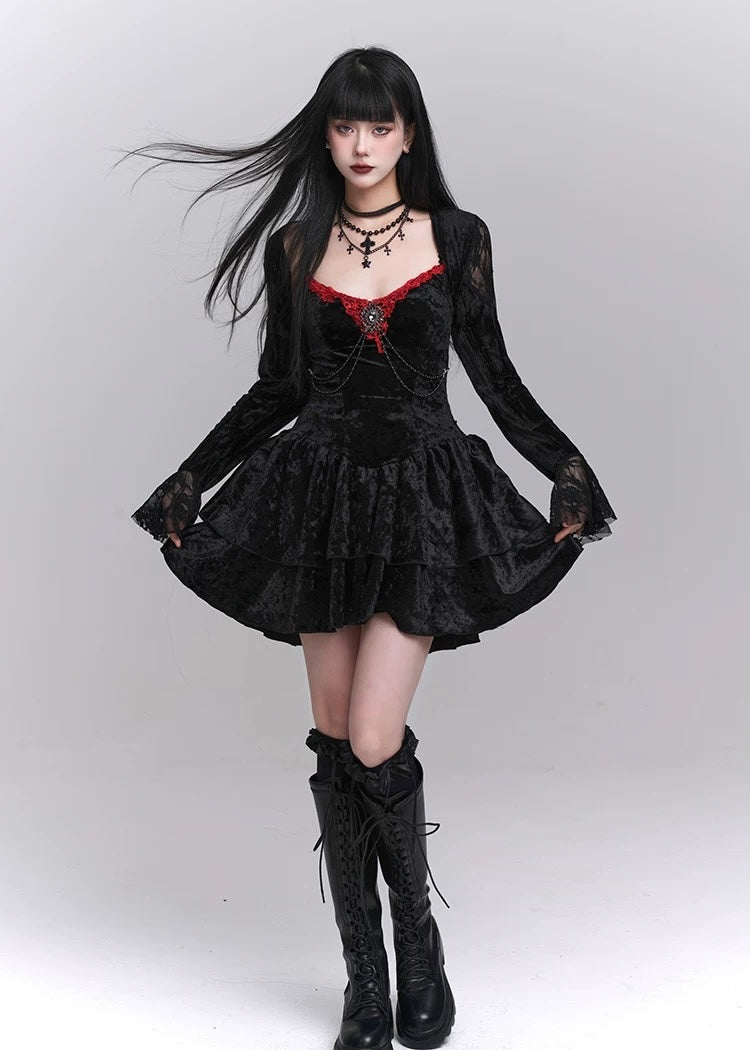 gothic velvet suspender mini dress / LG1242