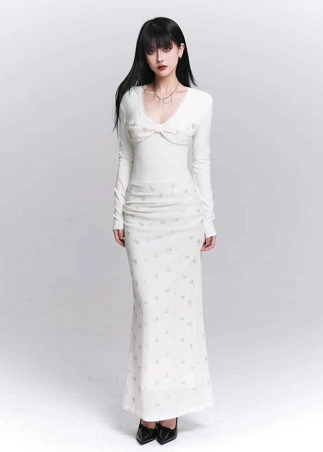 Slim Fit Embellished Long Dress / LG1513