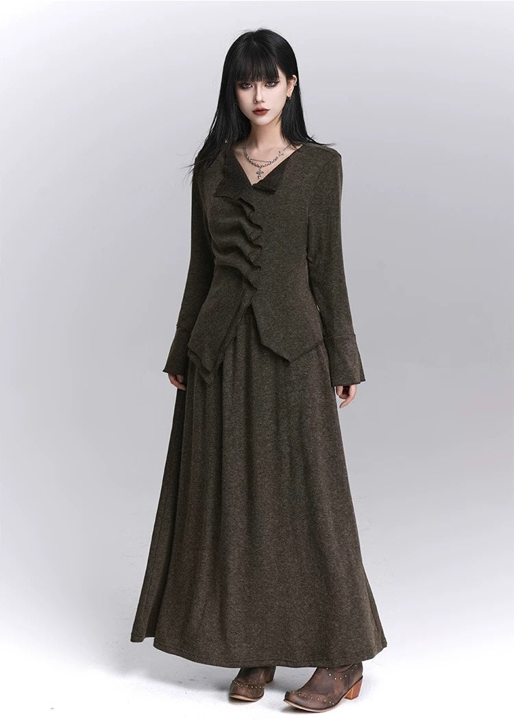 Asymmetrical ruffle top and long skirt set / LG1400