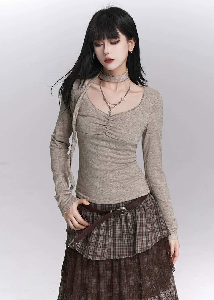 CHOKER GATHER TOPS/LG1416