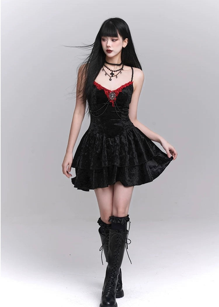 gothic velvet suspender mini dress / LG1242