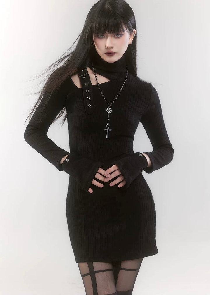 [Same-day delivery] Shoulder belt knit mini dress / LG1193 