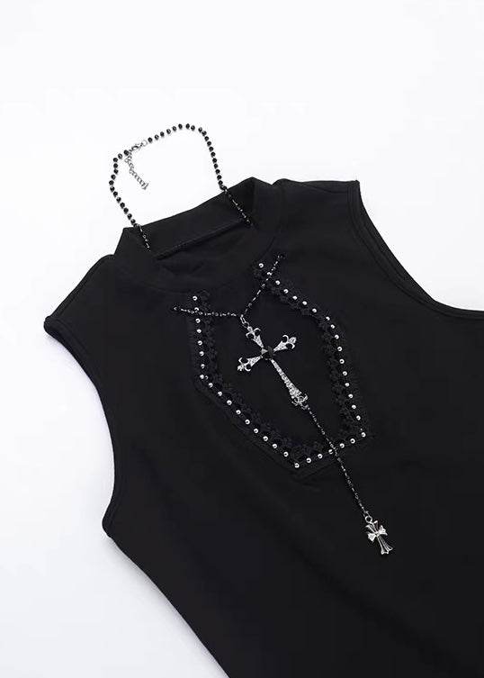 Pearl and cross motif gothic lace camisole / LG1300