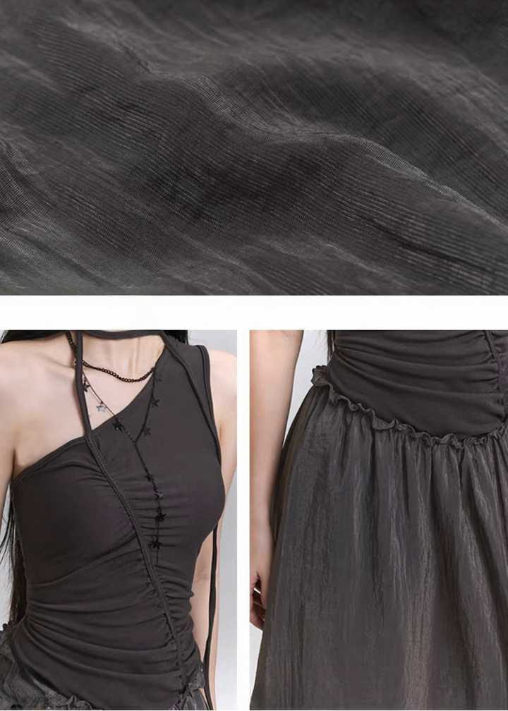 Asymmetrical design x shiny flare dress / lg1313
