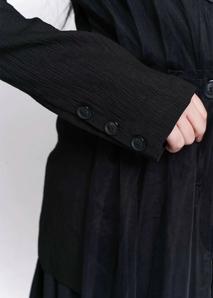 Sheer Pleats Layered Long Shirt / LG1517