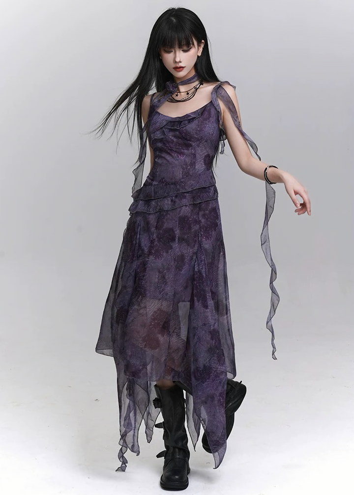 MISTY PURPLE ASYMMETRY DRESS / LG1118