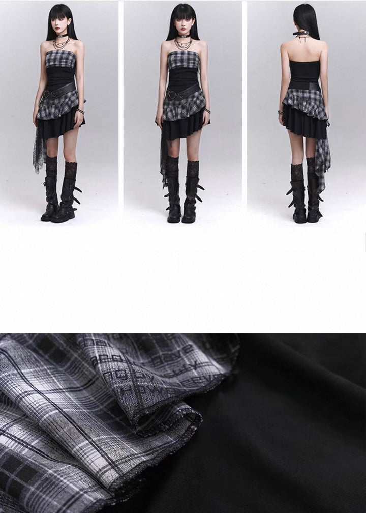 Check drape mini dress / LG1292 