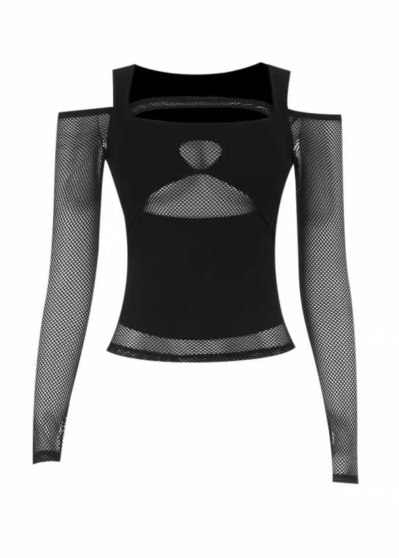 DARK OFF-SHOULDER MESH TOP / LG1630