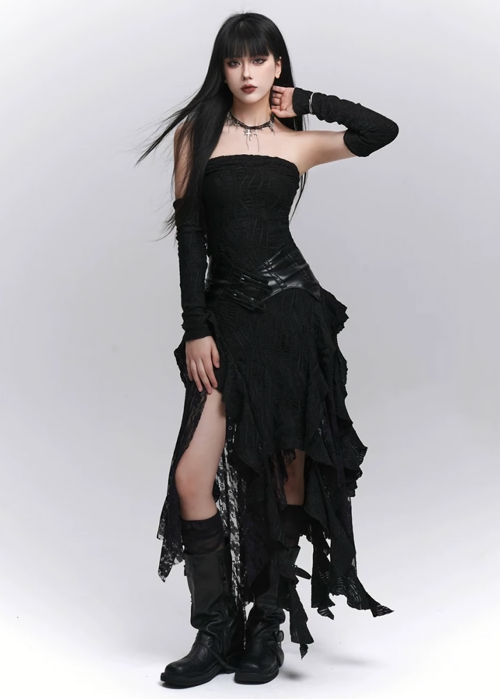 Asymmetrical Lace Gothic Dress / lg1277_e4r