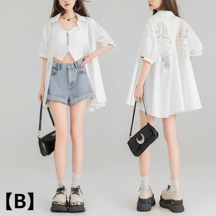 BUTTERFLY SHEER BACK SHIRT / LG1601