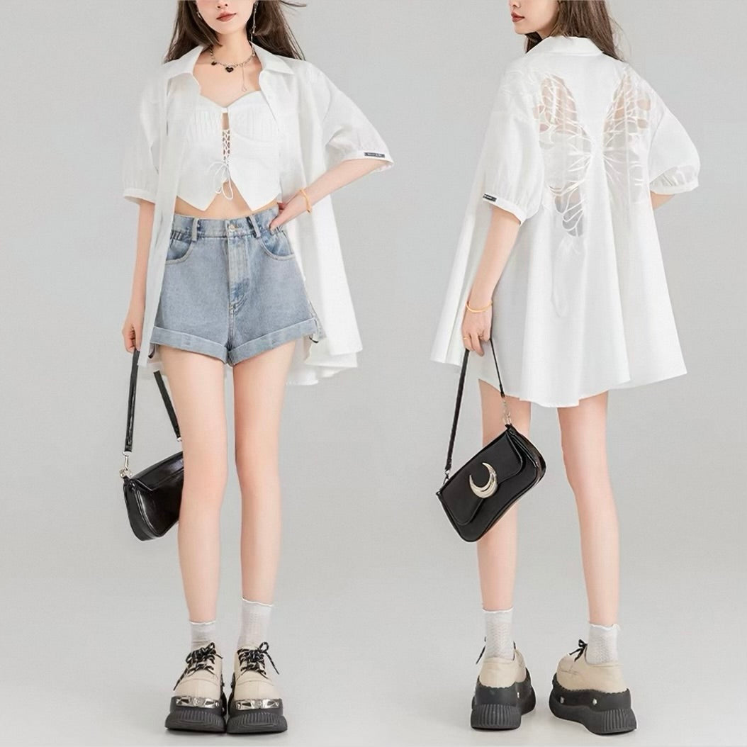 BUTTERFLY SHEER BACK SHIRT / LG1601