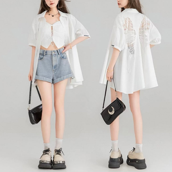 BUTTERFLY SHEER BACK SHIRT / LG1601