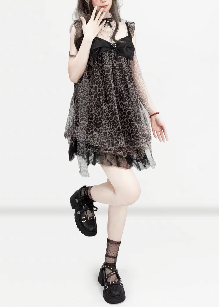 LEOPARD RIBBON TULLE DRESS / LG1618