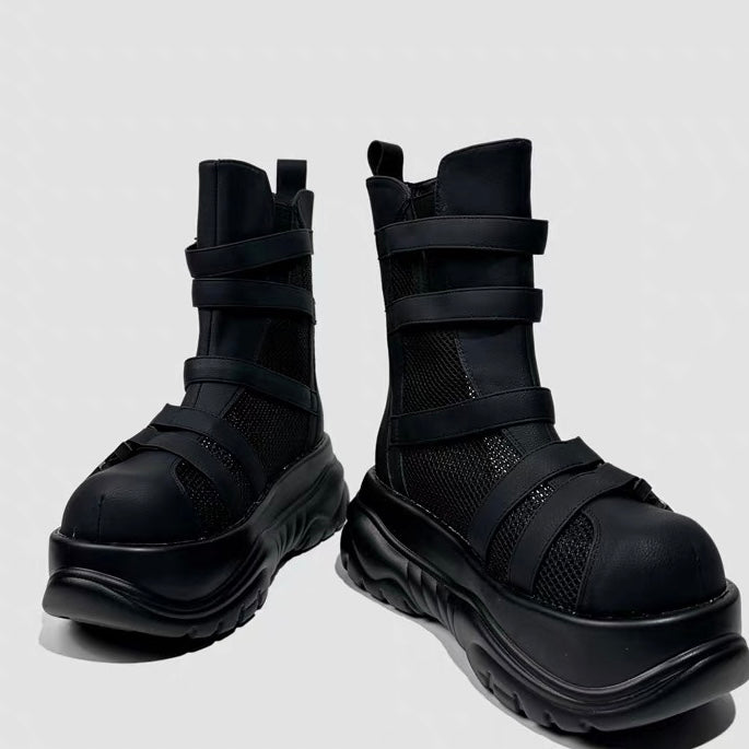 DARK Double Belt Mesh Platform Boots / V1177