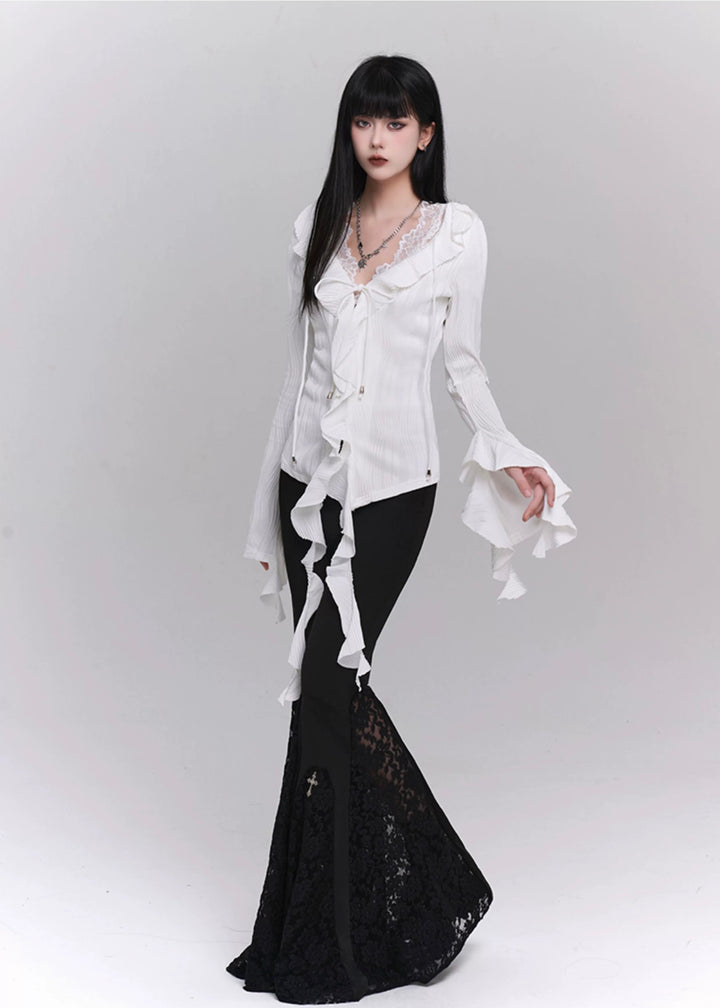 [Same day delivery] long sleeve ruffle shirt / LG1208