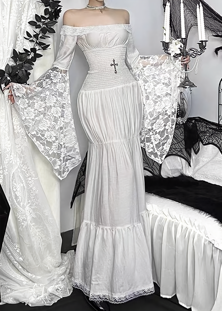 CROSS LACE OFF SHOULDER MAXI DRESS / LG1710