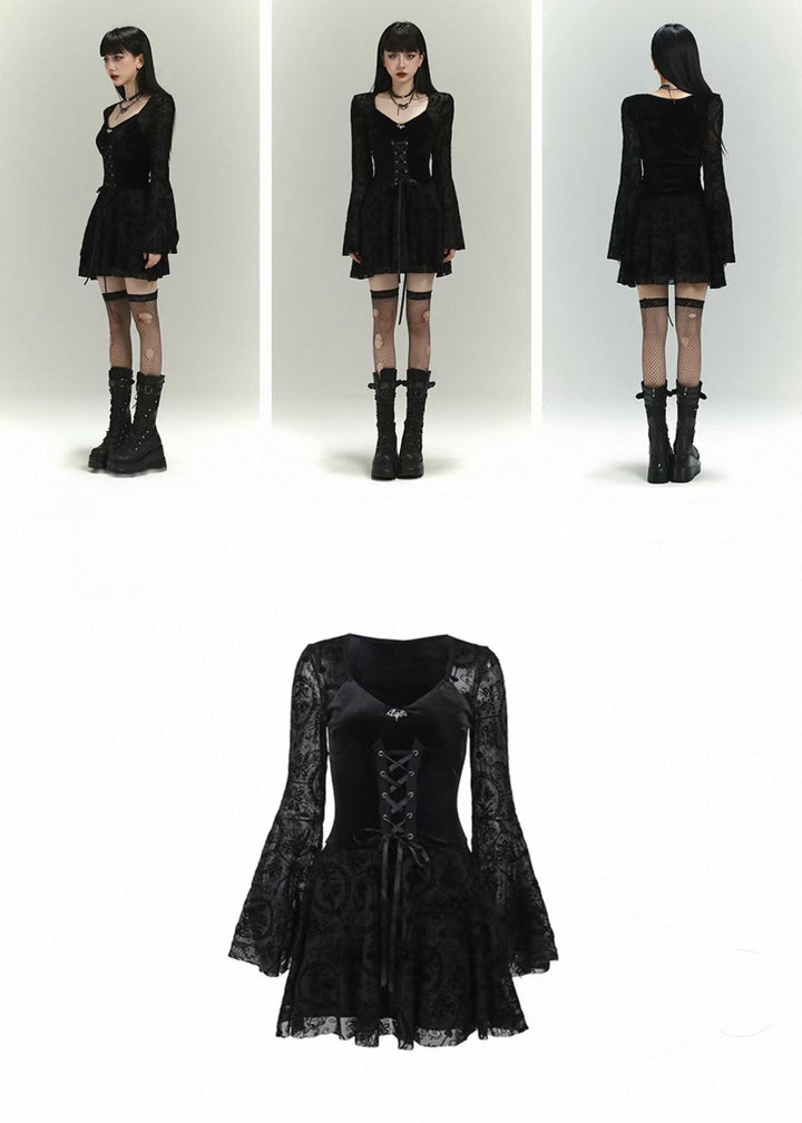 dark black retro velvet dress/lg1130