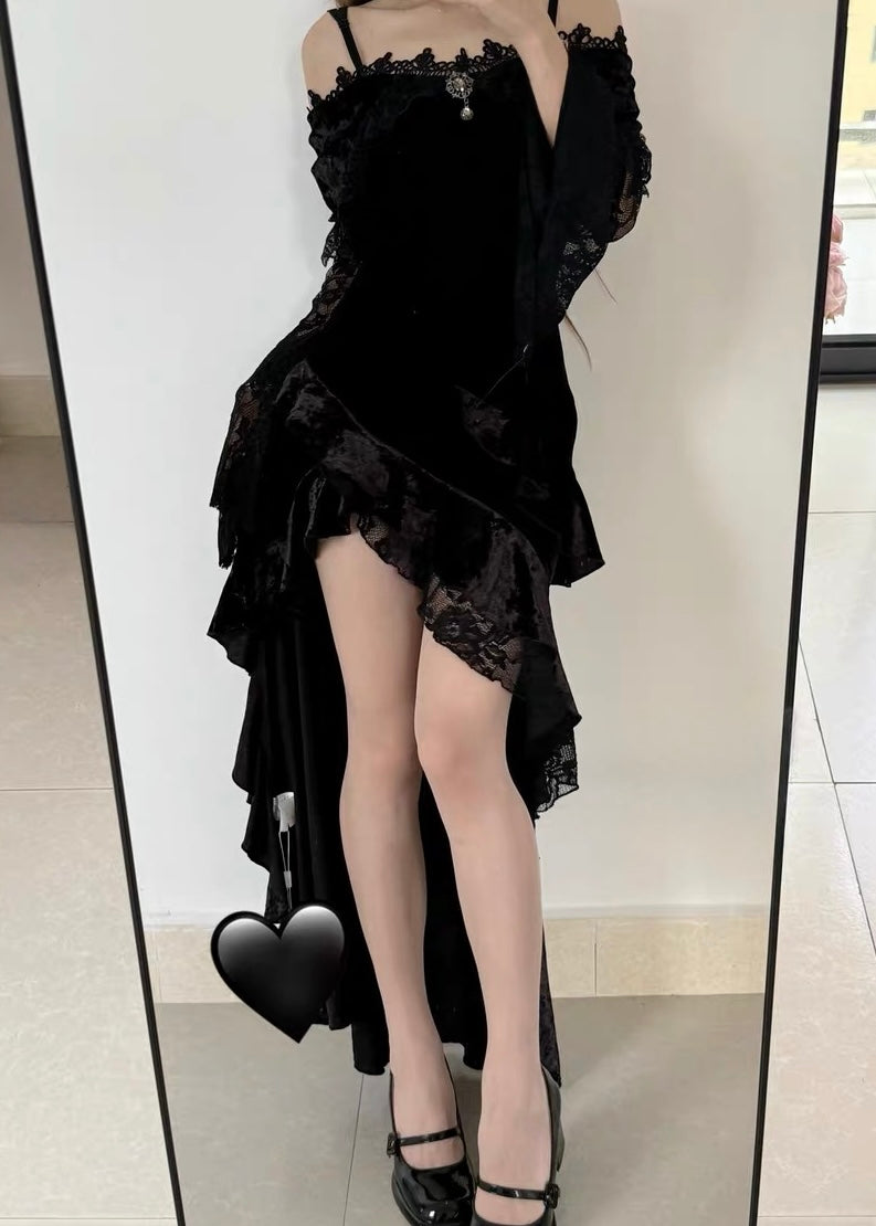 Velvet Lace Asymmetry Dress Gothic / LG1405