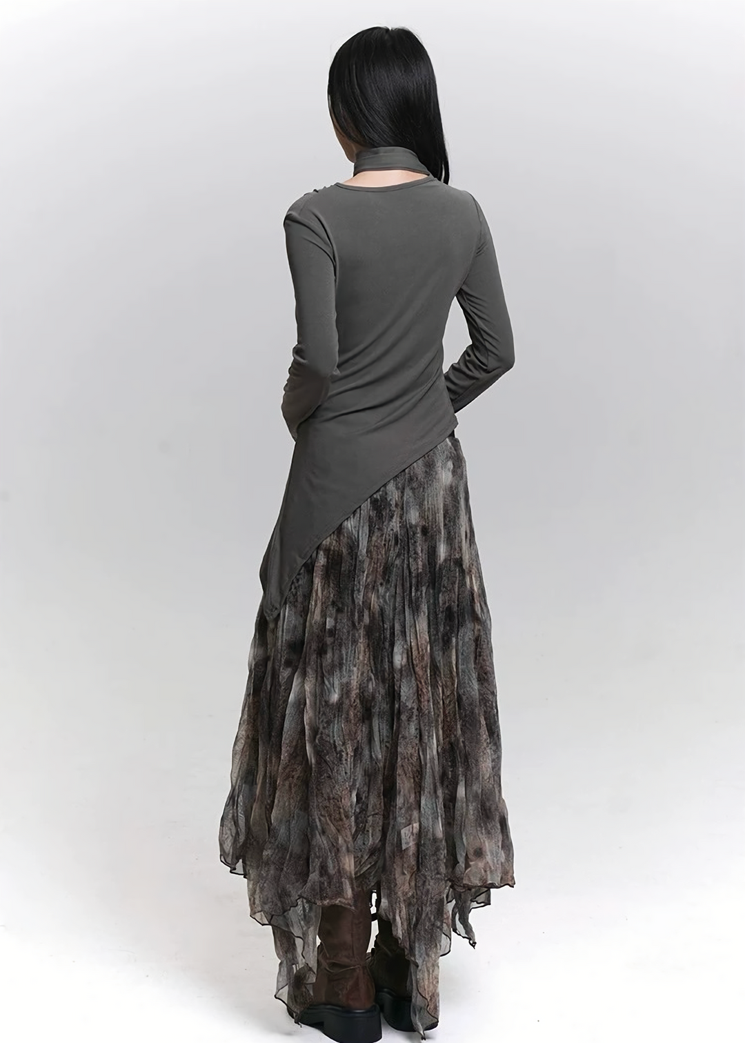 FADED TEXTURE SHEER MAXI SKIRT / LG1469