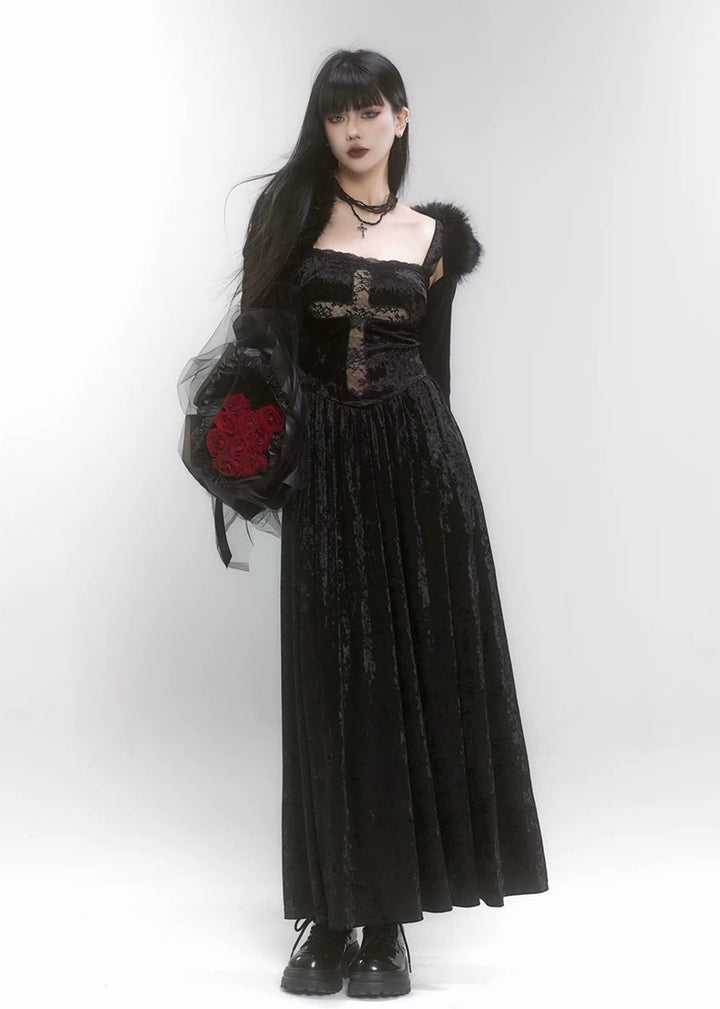 gothic cross dress &amp;amp; short fur jacket / LG1185_e4r