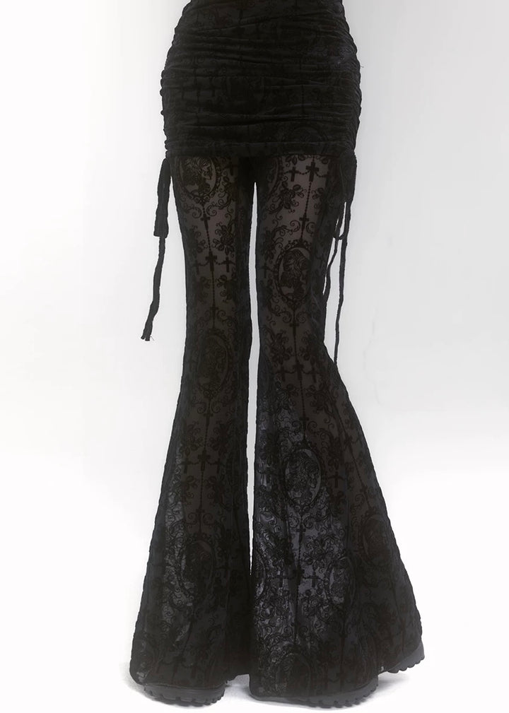 LACE FLARE SEE-THROUGH PANTS / LG1188_e4r