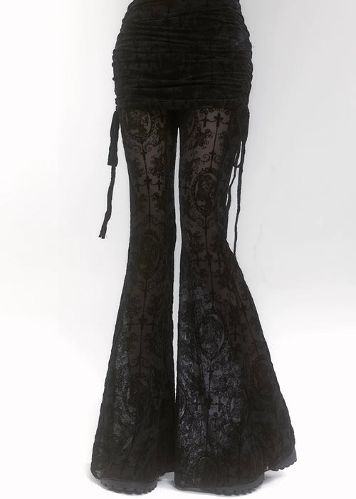 LACE FLARE SEE-THROUGH PANTS / LG1188_e4r