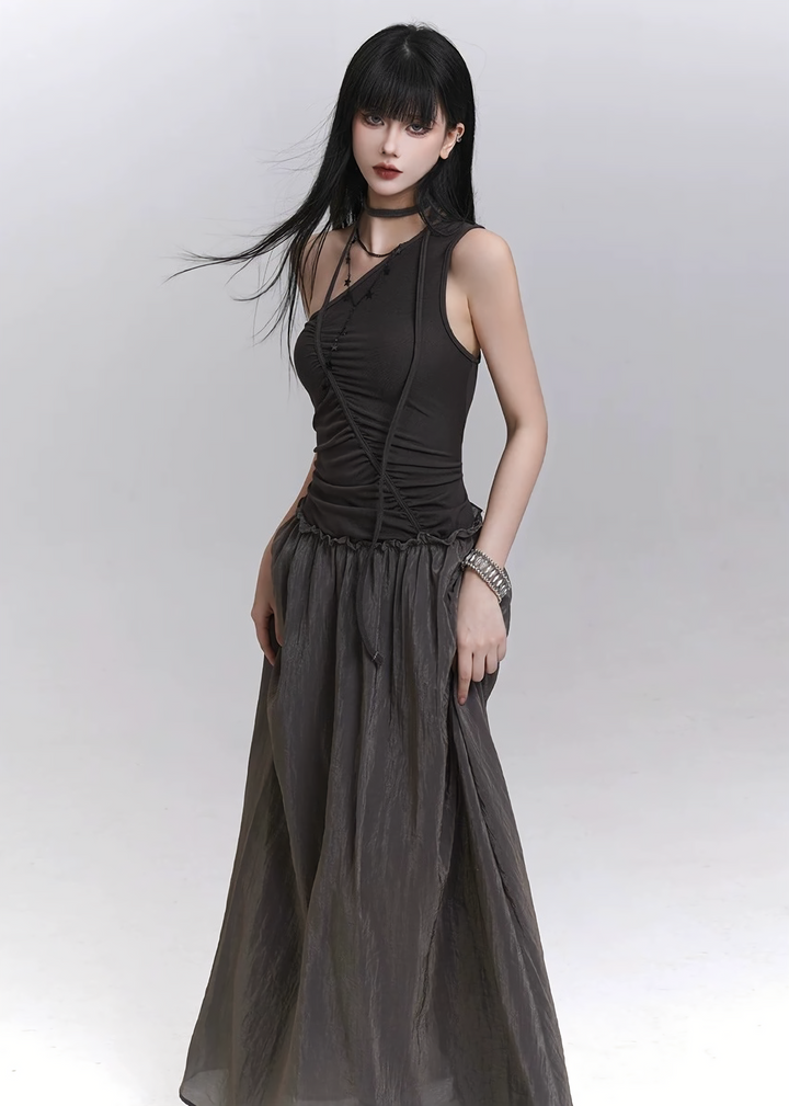 Asymmetrical design x shiny flare dress / lg1313