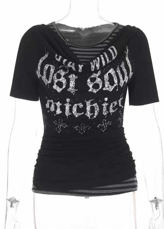 DARK OFF-SHOULDER LAYERED GRAPHIC TOP / LG1688